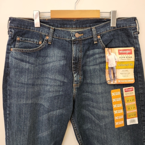 Wrangler Five Star Jeans Men’s 36x29 (Fits 36x30) Blue Cowboy Relaxed Fit Flex - Picture 3 of 14
